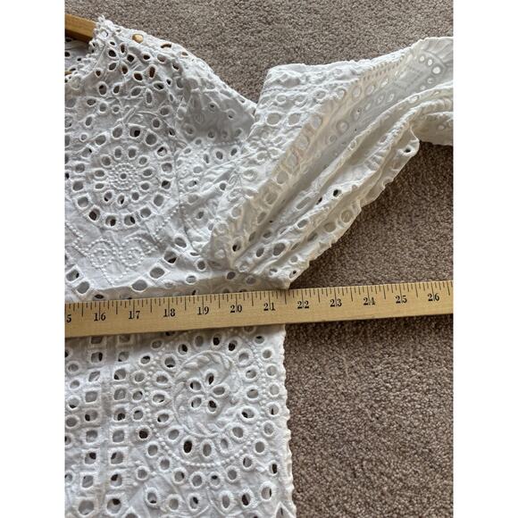 White 12 / 14 Eyelet Embroidered Shirt Top Blouse Pullover Stunning Classic - Picture 3 of 6